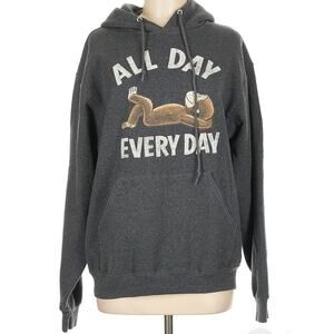 Curious George ALL DAY EVERY DAY Monkey Gray Hoodie Sweatshirt Size Medium